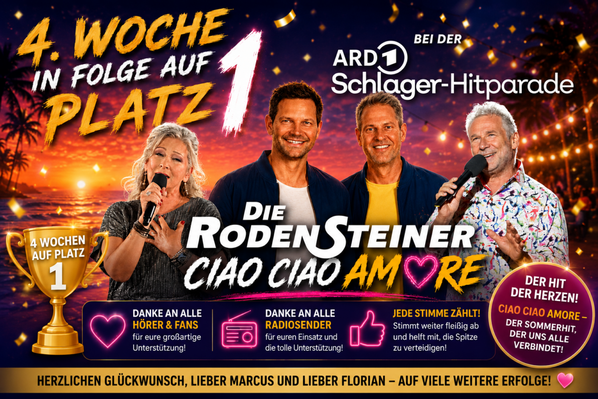 ++ Vierfacher Erfolg für Die Rodensteiner – „Ciao Ciao Amore“ begeistert die Schlagerwelt! ++
