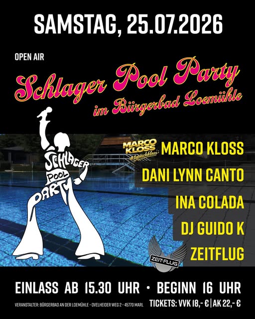 Schlager Poolparty 2026 im Bürgerbad Loehmühle in Marl: Sommer, Musik und beste Stimmung unter freiem Himmel