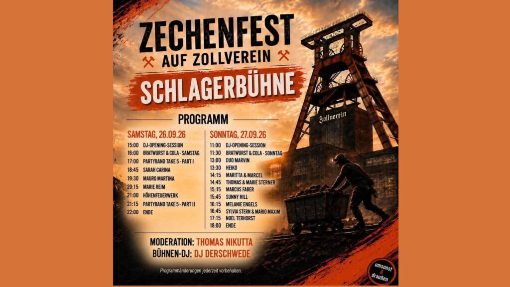 Zechenfest 2026 auf Zollverein – Zwei Tage voller Schlager, Party und guter Laune